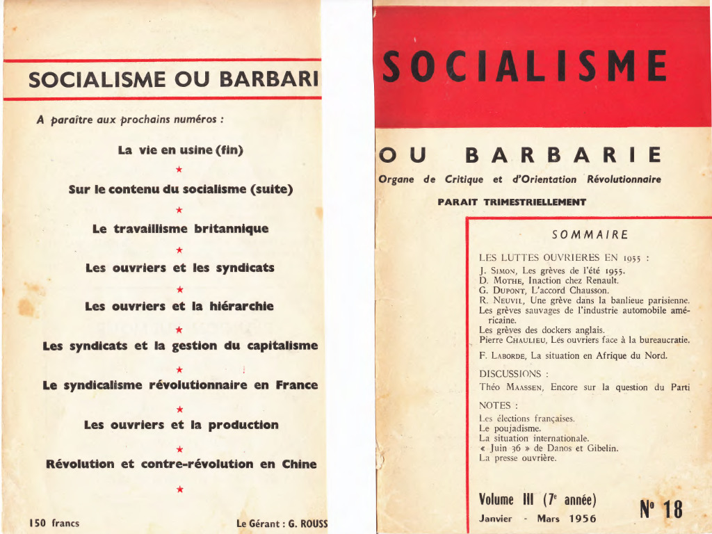 Socialisme ou Barbarie - NO. 18
